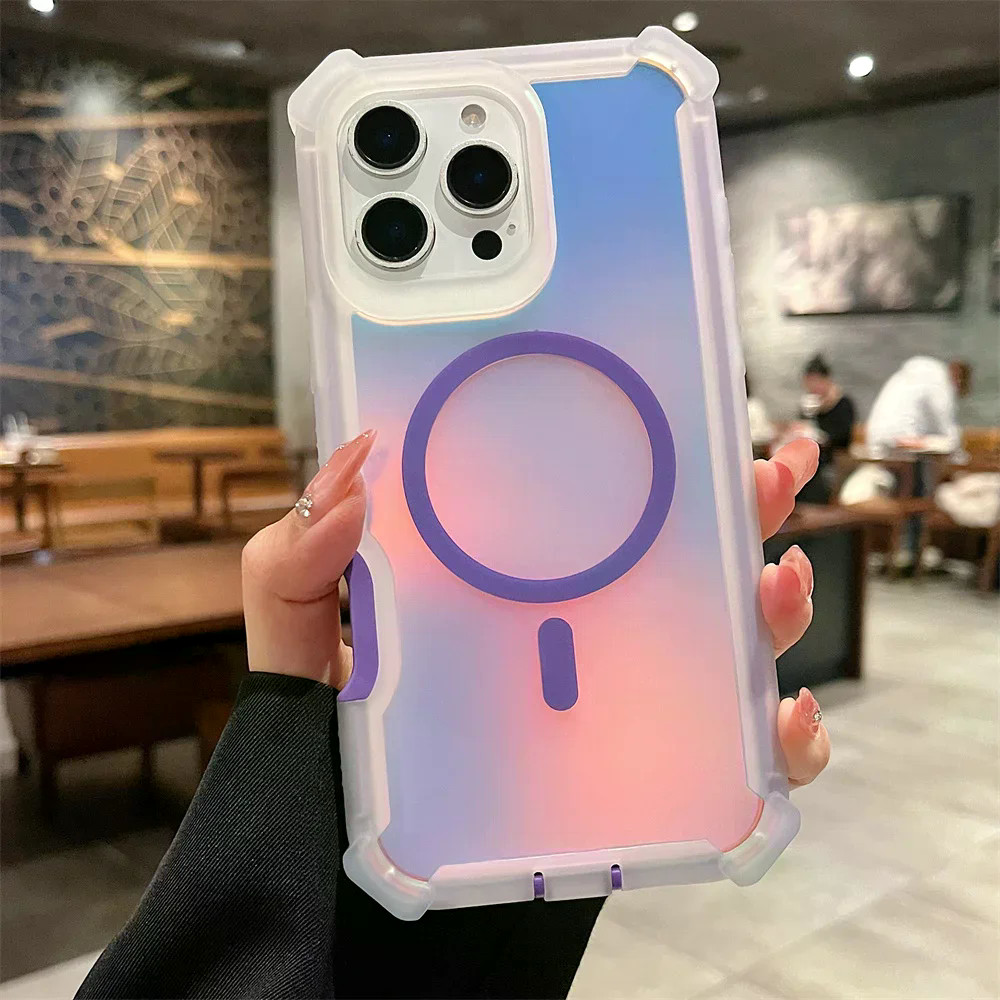 Sang Trọng Gradient Armor Ốp Lưng Điện Thoại iPhone 17 Air 16 Pro Max 15 Plus 14 13 Từ Tính Sạc Không Dây Hai Lớp Bảo Vệ