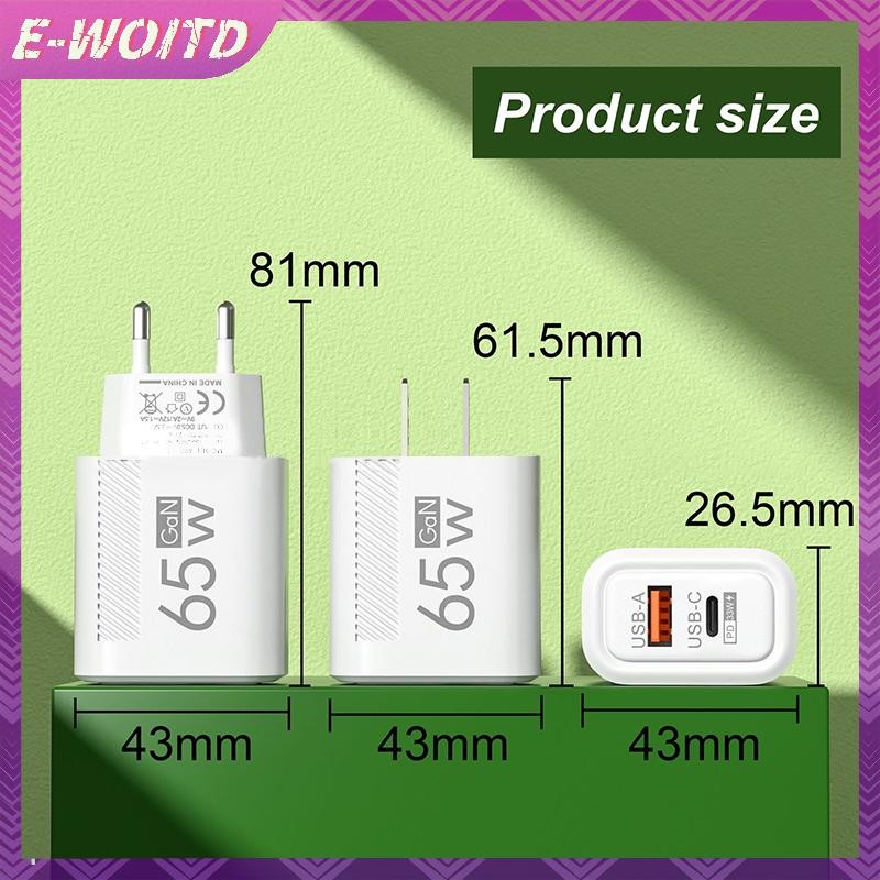 E-WOITD 65W USB Type-C GaN Sạc Điện Thoại Dành Cho Huawei PD Du Lịch Power Adapter QC3.0 Cho Máy Tính Bảng HNVN