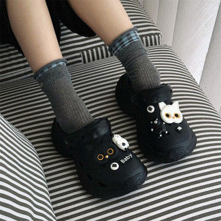 Xixitiao Vui Vẻ Đen Trắng Mèo Con Ngoài Trời Đế Dày Mùa Hè Đi Biển Kỳ Nghỉ Đi Biển Dép Nữ