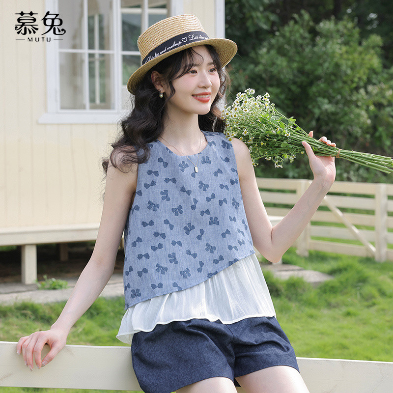Mutu Ngọt Ngào Áo Vest Cổ Tròn Kết Hợp Áo Sơ Mi, Phong Cách Mới Cho Mùa Hè
