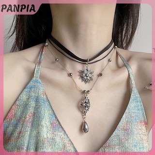 PANPIA-Vintage Lớp Dây Đeo Nhiều Lớp Vòng Cổ Nữ Cổ Dây Xích Bohemian Pha Lê Dây Xích Dài Mặt Dây Chuyền Trang Sức Quà Tặng