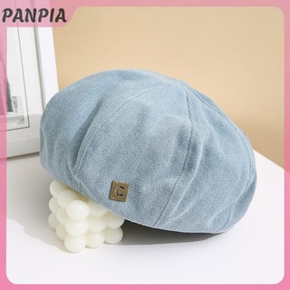 PNPIA-Denim Beret Nữ Mỏng Trơn Hình Bát Giác Newsboy Anh Retro Internet Người Nổi Tiếng Nữ Họa Sĩ Tour Chống Nắng Mũ
