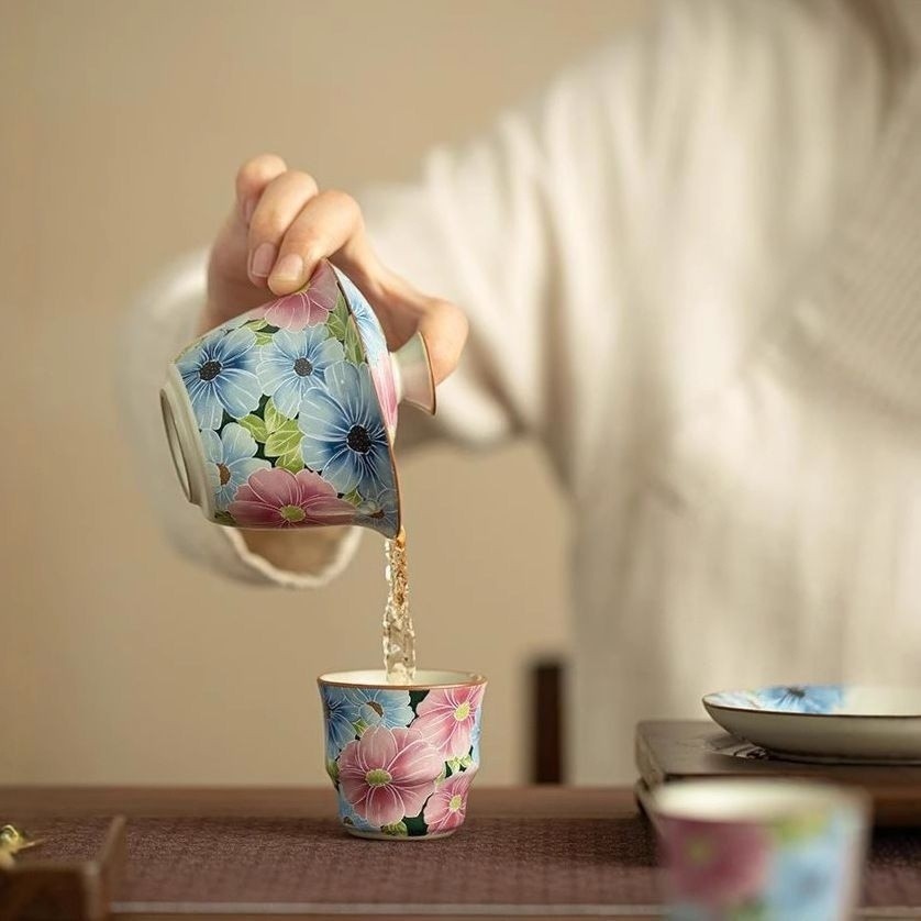 Ru Kiln Be Sancai Gaiwan Có Thể Treo Bộ Trà Kung Fu Thường Ngày Cốc Trà Gốm Giá Trị Cao Phong Cách Trung Hoa Mới Nam / Nữ Trà Cốc