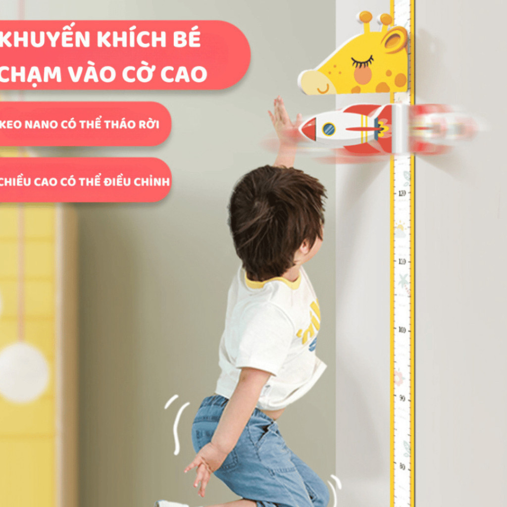 Thước Đo Chiều Cao Cho Bé Dán Tường, Thước Dây Dán Tường Đầu Đo 3D Hút Nam Châm Nhiều Mẫu