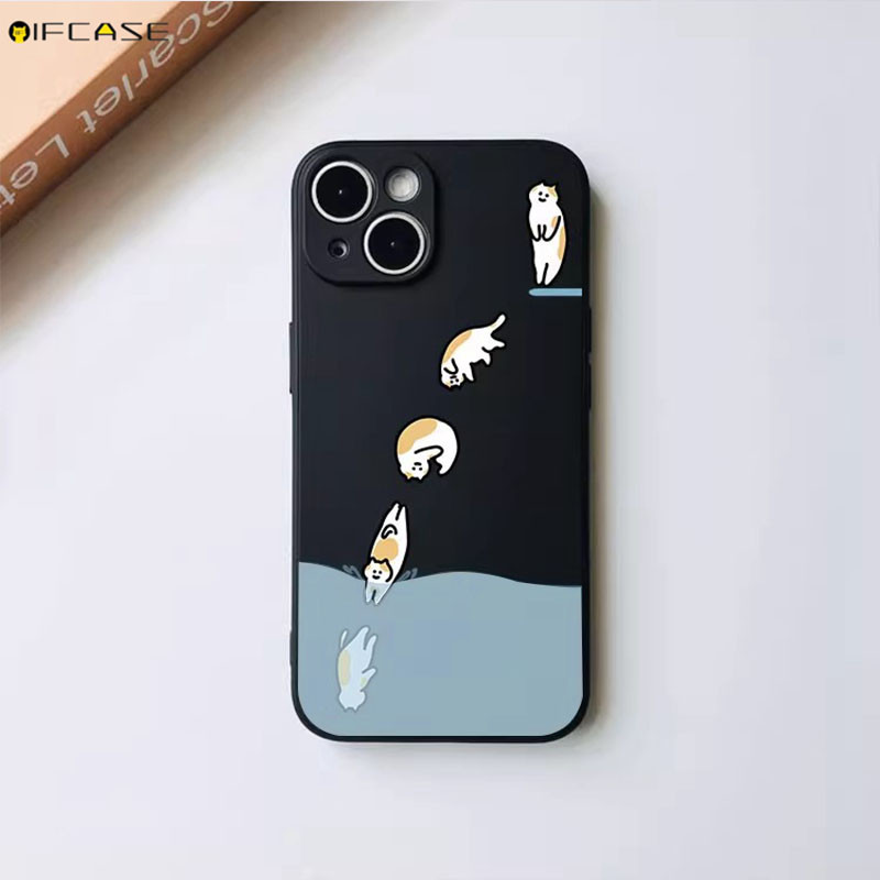 Dành Cho OPPO Reno 15 14 Find X8 A6 A5 Pro Max mini 15C 15F F C X8s Plus A5x F31 Reno15 Ốp Điện Thoại Ngộ nghĩnh Lặn Mèo Hoạt Hình Dễ Thương Đơn Giản Trắng Đen Mờ Vỏ Mềm
