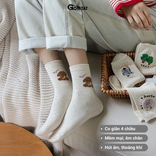 Set 5 đôi tất cao cổ nữ họa tiết cây thú GOMTAT, vớ chân phong cách Hàn Quốc cute, chất cotton mềm mịn – JIN-2518-CB5