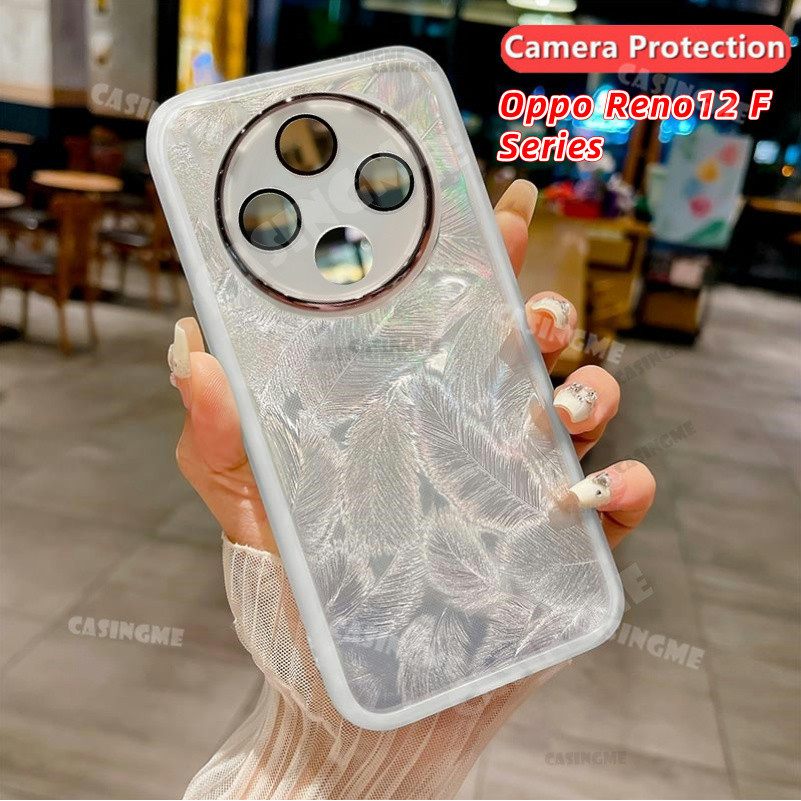 Oppo Reno12 F 5G 2024 Vỏ mềm silicon họa tiết lông vũ lấp lánh cho Oppo Reno 12F 5G 12 F Reno12F Reno12 12 F 4G 5G Vỏ điện thoại chống sốc Vỏ bảo vệ ống kính máy ảnh