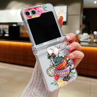 Thỏ Bướm Trong Suốt Dành Cho Samsung Galaxy Z Flip 6 Flip 5 Flip 4 Flip 3 Full Bản Lề Trong Suốt Cứng PC Gấp Ốp điện thoại Samsung Z Flip6 Flip5 Flip4 Flip3