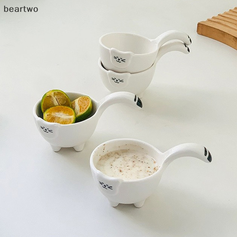< Beartwo > Đĩa nhúng gốm có tay cầm Đĩa nước sốt Đĩa gia vị dễ thương Bát nhúng Sushi Đĩa ăn nhẹ Dụng cụ nhà bếp Đẹp