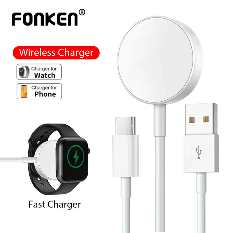 Ảnh Bộ sạc không dây Fonken 2 trong 1 Type C cho đồng hồ Cáp sạc USB cho AP Watch Series 7 / 6 / 4 / SE / 4 / 3 / 2 / 1 1