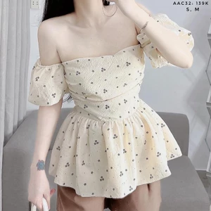 Áo trễ vai nữ tay bồng hoa nhí 1 lớp, áo bẹt vai ra phồng chun lưng tiểu thư
