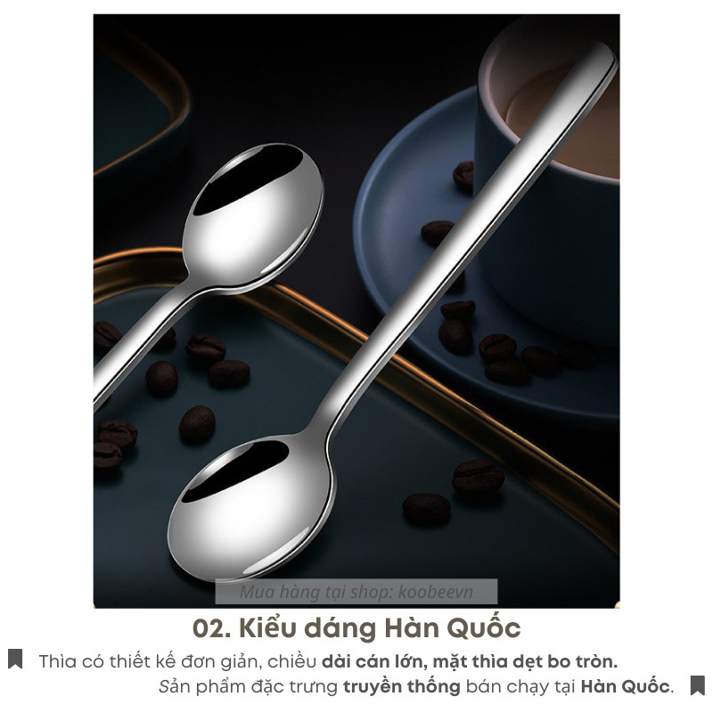 Thìa Muỗng Inox 304 Miệng Tròn Cán Dài Kiểu Dáng Hàn Quốc Cao Cấp - Ăn Cơm, Cháo, Tráng Miệng | 130