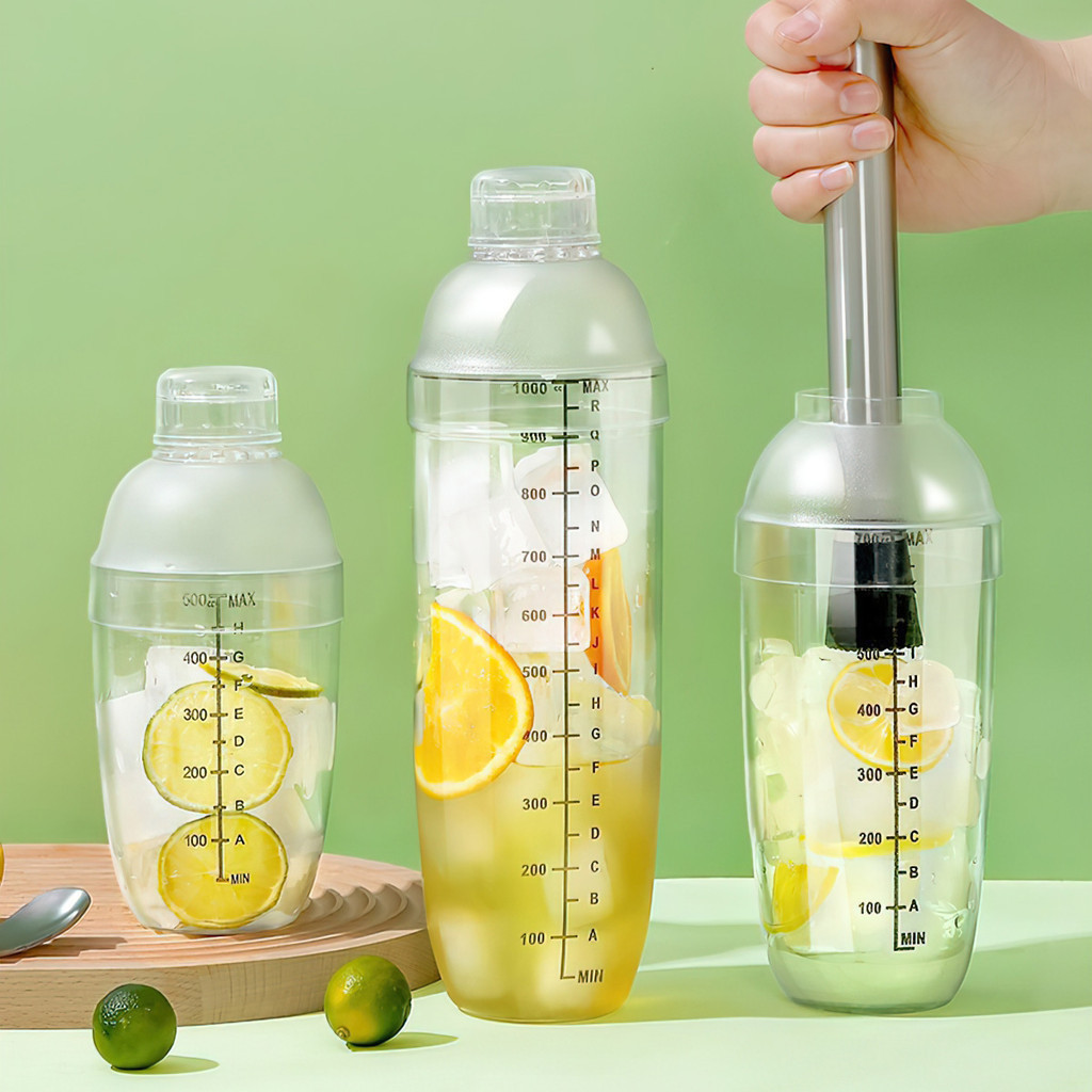 Bình lắc Shaker pha chế nhựa chia vạch đen đã bao gồm nắp bình lắc 350ml- 500ml - 700ml - 1000ml FE123