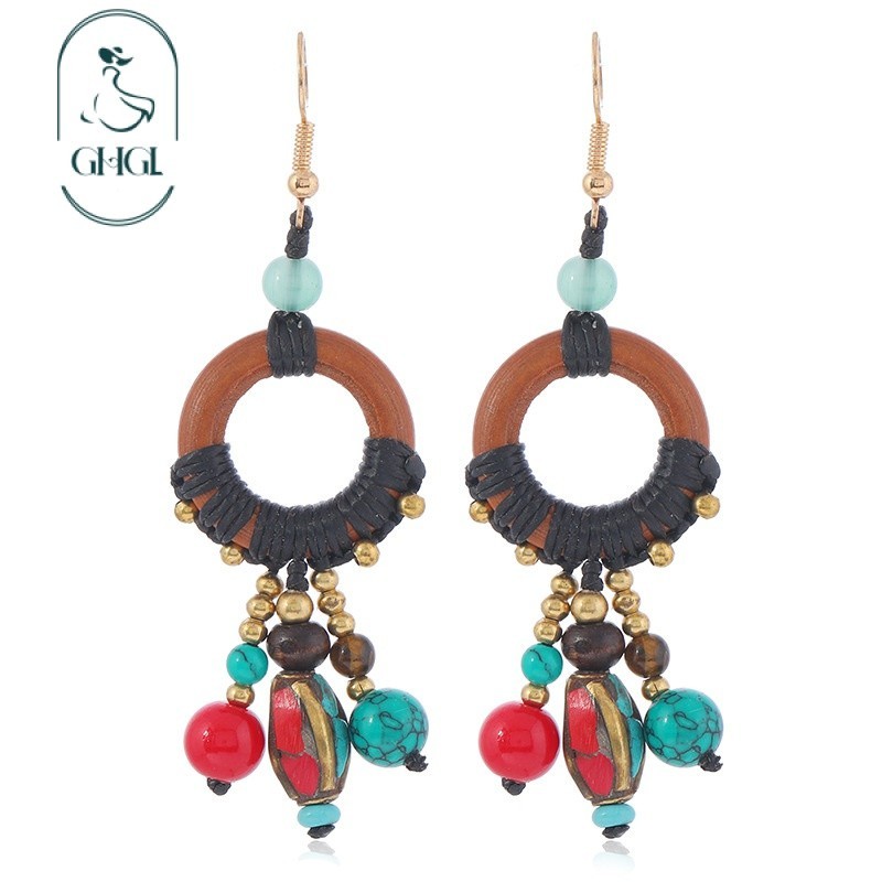 [Ghgl] Hàng có sẵn hs Thiết kế ban đầu Bông tai Nepal Retro Phong cách Tây Tạng Phong cách dân tộc bện Tua dài Phong cách kỳ lạ Bông tai Niche Nữ