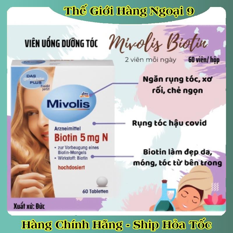 Viên mọc tóc Biotin Mivolis dưỡng tóc, giảm rụng, nội địa Đức 60v - Date mới đủ bill
