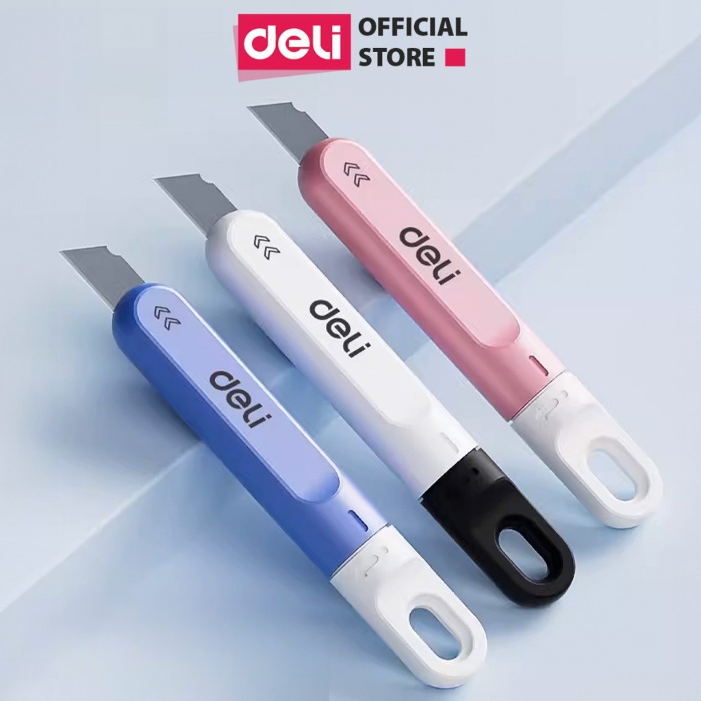Dao Rọc Giấy Deli Dao Rọc Mini Dạng Xoay An Toàn Lưỡi SK5 Sắc Bén Nhiều Màu Nhỏ Gọn Unbox Tiện Lợi Học Sinh Văn Phòng