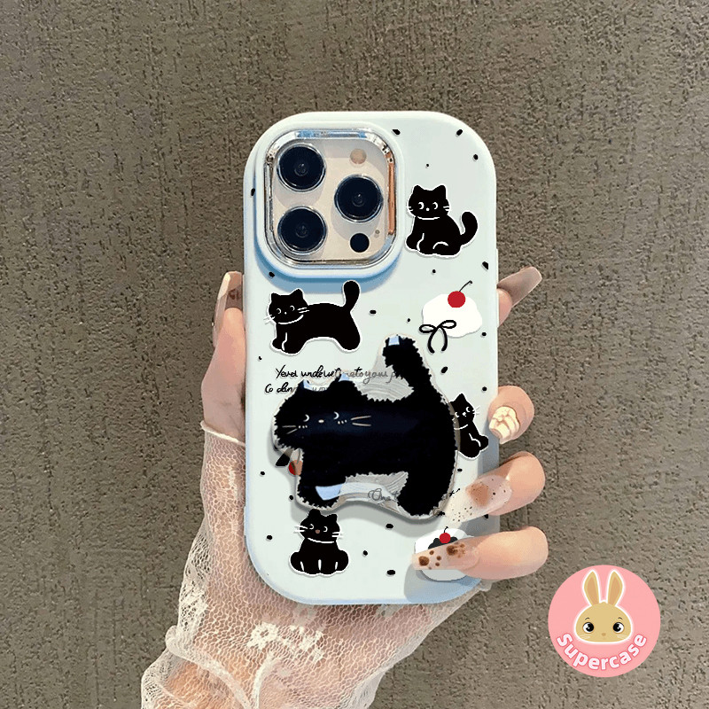 Ốp điện thoại chống sốc cho mèo đen cho Vivo V40 Pro V25 Pro Y7s iQOO Z9 Turbo Z7 Z7X Z9X Neo 3 Vỏ điện thoại hình anh đào dễ thương