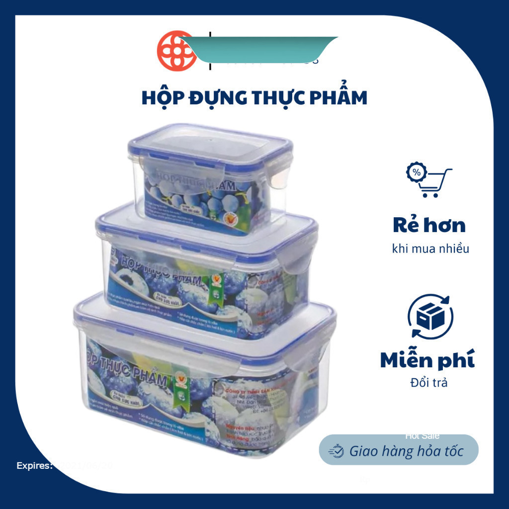 Hộp đựng thực phẩm VIỆT NHẬT, Dùng đựng đồ ăn để tủ lạnh, 4 nút cao su tránh côn trùng, mã SP 6532, 6530