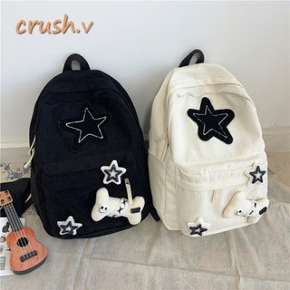 [Crush] Ba lô học sinh, Túi du lịch họa tiết ngôi sao Y2K, Ba lô vải nhung có thể điều chỉnh dung tích lớn dành cho nữ