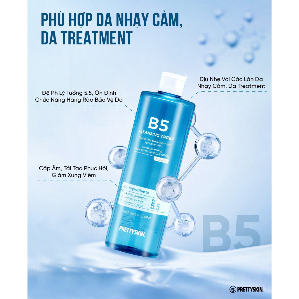 Nước Tẩy Trang Prettyskin B5 Phục Hồi Cho Da 500ml