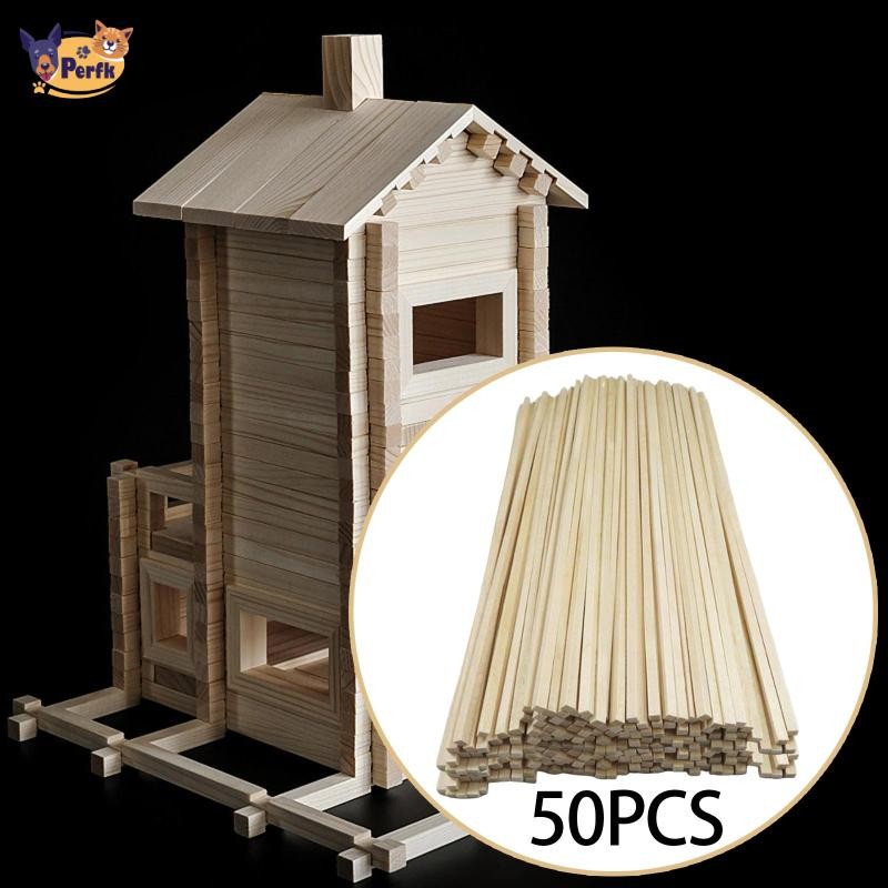 Bộ 50 Que Gỗ Vuông Chưa Hoàn Thành Dải Dowel Dài Dải Gỗ Cứng Cho