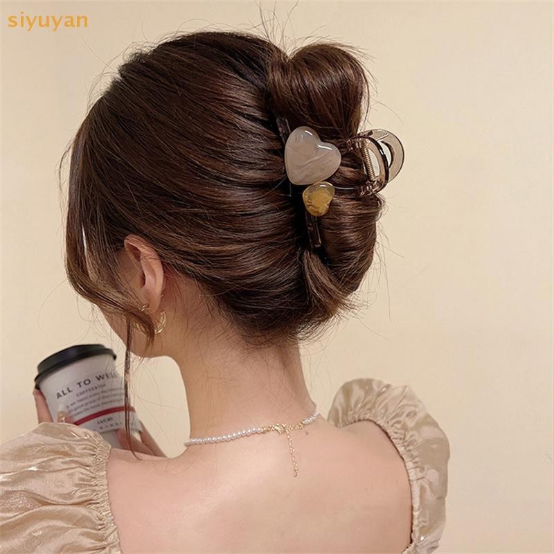 Siyuyan Thanh Lịch Thạch Màu Trái Tim Kẹp Tóc Cho Nữ Cô Gái Ngọt Acrylic Phụ Kiện Tóc Tinh Tế Trang Sức Kẹp Tóc VN
