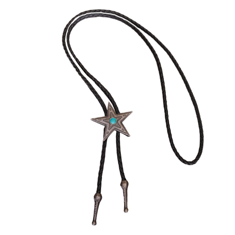 Coo Dây da bện Bolo Tie với kim loại Ngôi sao ngọc lam Mặt dây chuyền cho nam giới Trang phục đồng quê Cà vạt có thể điều chỉnh cà vạt cà vạt cà vạt