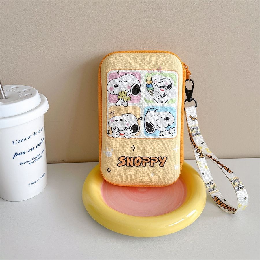 Túi lưu trữ cáp dữ liệu Snoopy dễ thương Sạc điện thoại di động Túi lưu trữ di động Power Bank U Disk Tai nghe Túi kỹ thuật số 3C di động có dây đeo tay