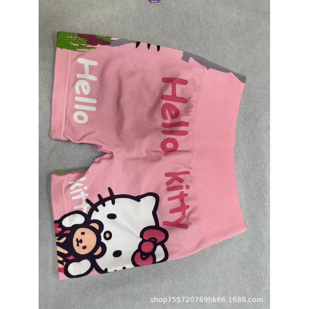 Mùa hè mới Quần short tập Yoga in hình hai mặt dễ thương Hello Kitty Quần short thể thao eo cao Quần short ba phần tư [BL]