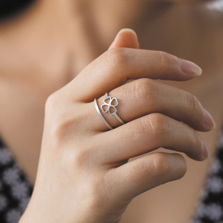 Skyrim Charm Nhẫn Thanh Lịch Bốn Lá Cỏ Ba Lá Thiết Kế Rỗng Trang Sức Thời Trang Mở Nhẫn Cho Nữ