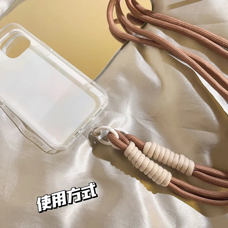 Ốp điện thoại nylon nâu cà phê kèm dây đeo vai chéo dài, phụ kiện điện thoại di động ngoài trời
