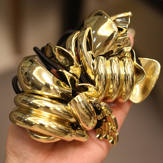 Mauropoli [Sẵn sàng] Niche Design Feel Unique Metal Bump Elastic Hair Ring All-Match Cool Style Hình học Dây buộc tóc cổ điển sang trọng