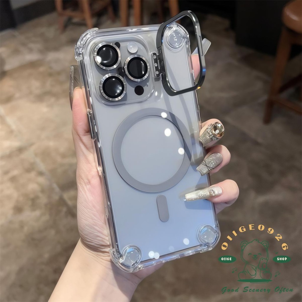 Túi khí từ tính Giá đỡ ống kính kim loại Vỏ điện thoại iphone16 Pro Max 15 14 13 12 11 vỏ cho vỏ iPhone Vỏ mềm silicon TPU chống sốc