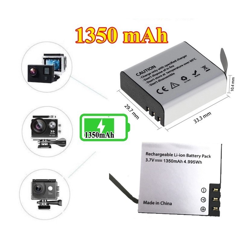 Pin 900mAh - 1050mAh - 1350mAh 3.7V cho camera hành trình Sjcam, Eken ...