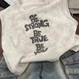Bé Trai Mùa Hè Phong Cách Mới Thoải Mái Bộ Áo Vest Trẻ Em In Chữ Không Tay Rời Quần Short Denim Hai Mảnh Bộ