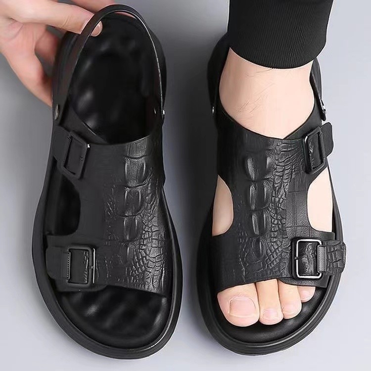 Giày Sandal Nam Mùa Hè 2025 Da Giả Thoáng Khí Chống Trơn Trượt Giày Đi Biển Cát Kép