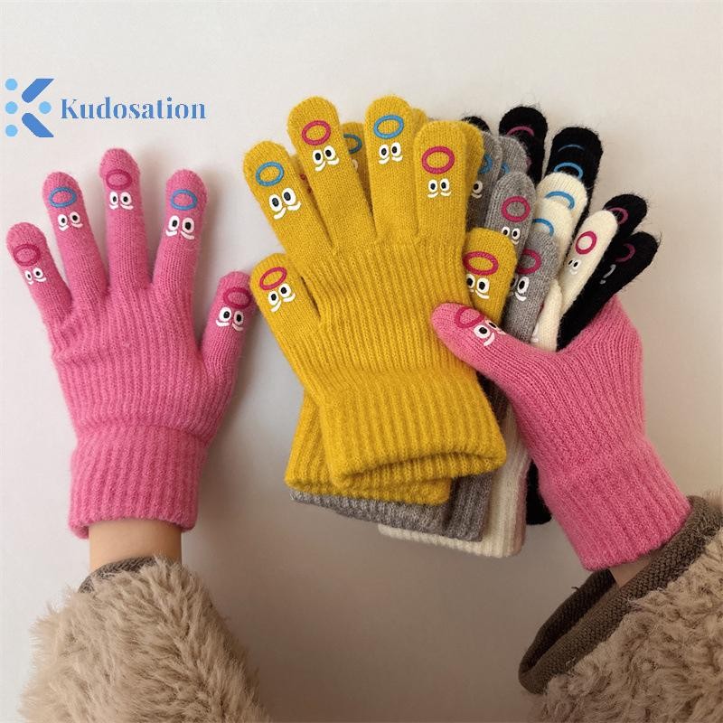 Kudosation 1 Nữ Ngộ nghĩnh Biểu Hiện Mặt Găng Tay Dệt Kim Full Ngón Tay Găng Tay Móc Mềm Găng Tay Hoạt Hình Biểu Hiện Lái Xe Găng Tay