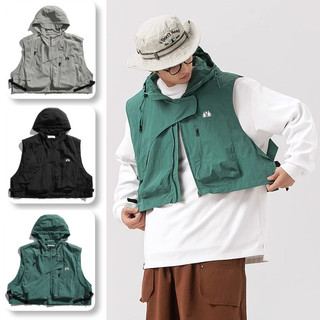 Áo vest nam có mũ trùm đầu phong cách Harajuku Nhật Bản, phù hợp thời trang thể thao