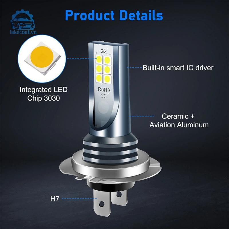 Lat 2 Chiếc H7 LED Bóng Đèn Pha Bộ Đèn Sương Mù Ô Tô 110W Siêu Sáng Chùm Thấp 6000K Chống Thấm Nước Siêu Sáng Cho Xe Phụ Kiện Linh cẩu