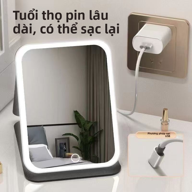 Gương Makeup LED Gập Gọn Để Bàn - Đèn Soi Di Động Cho Nữ Phong Cách Hàn Quốc Đang Hot Trend