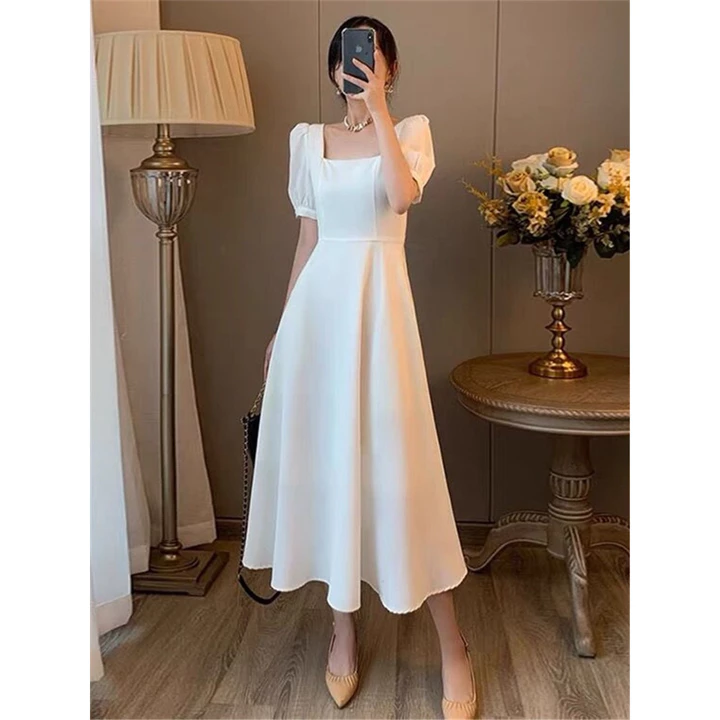 Váy dạ hội trắng Dễ thương Màu kem Tweed Vải dự tiệc Váy dài có khe bên Thoải mái khi mặc – 7