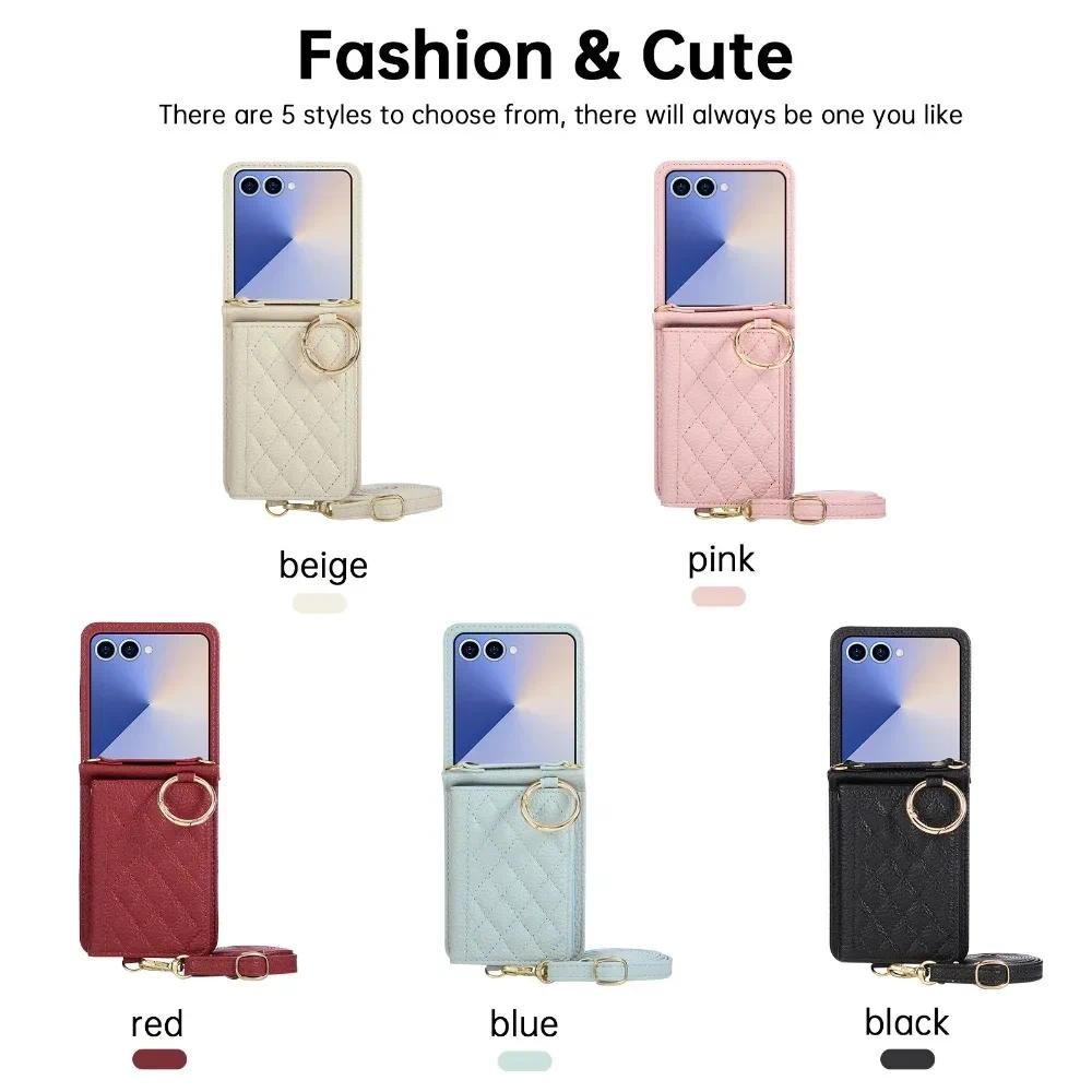 Ví Đeo Ngang Nhẫn Vỏ Điện Thoại Coque Cho Samsung Galaxy Z Flip 7 6 5 4 3 Flip7 Flip6 Flip5 Khe Cắm Thẻ Da Kinh Doanh