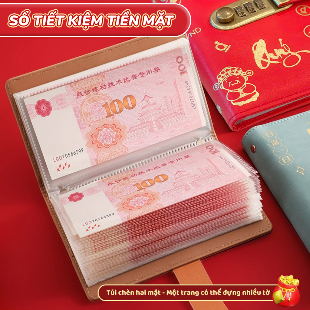 Sổ Tay Quản Lý Chi Tiêu - Sổ Tiết Kiệm Bìa Da Nhiều Ngăn, Tùy Chọn Có Khóa Mật Khẩu Bảo Mật