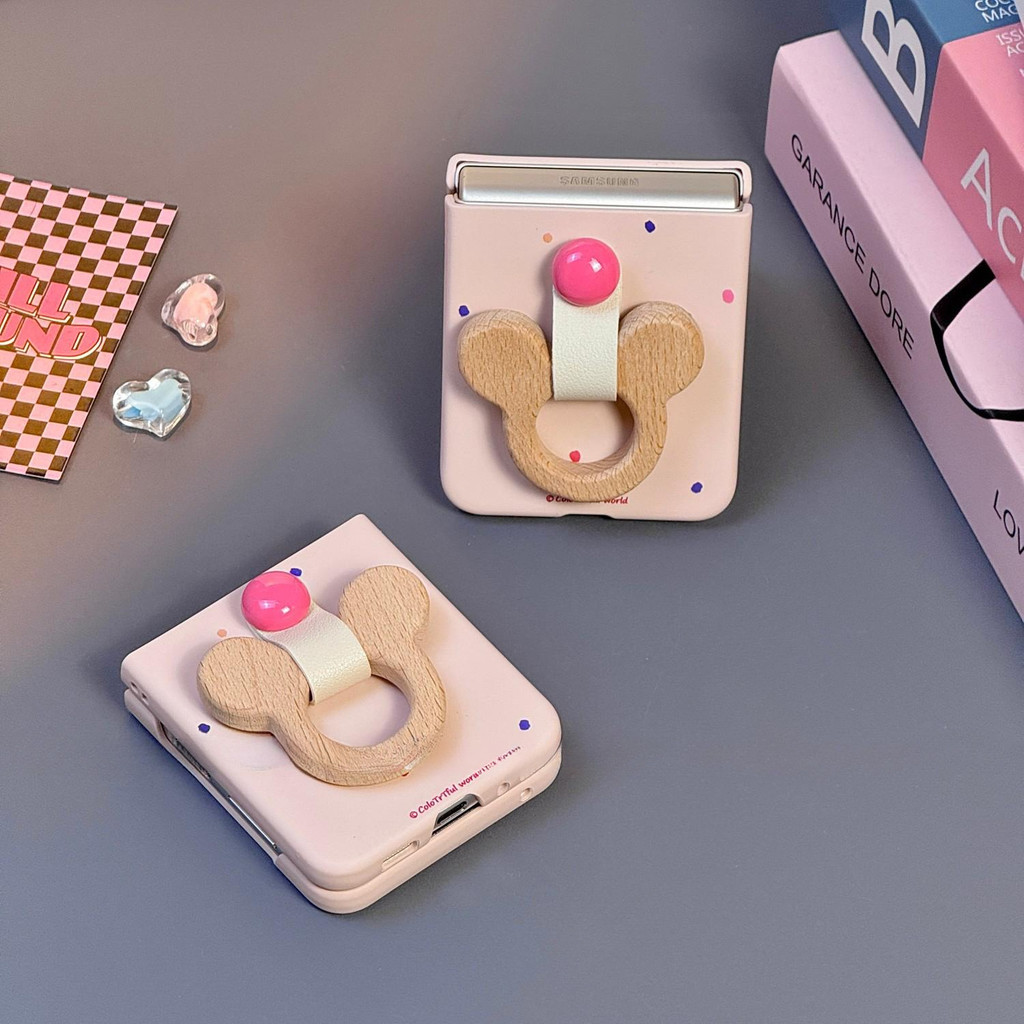Ốp Điện Thoại Thích Hợp Cho Samsung Galaxy ZFlip7 Hoạt Hình Dễ Thương Mickey Nhẫn Gấp Vỏ Cho ZFlip 7 6 5 4 3 5G N3Flip MixFlip Dây Bảo Vệ