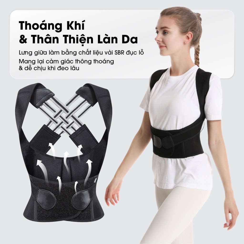 Đai Chống Gù Chữ X Nâng Cấp - Cố Định Cột Sống Ngực, Thắt Lưng, Dành Cho Người Ngồi Nhiều - DG03