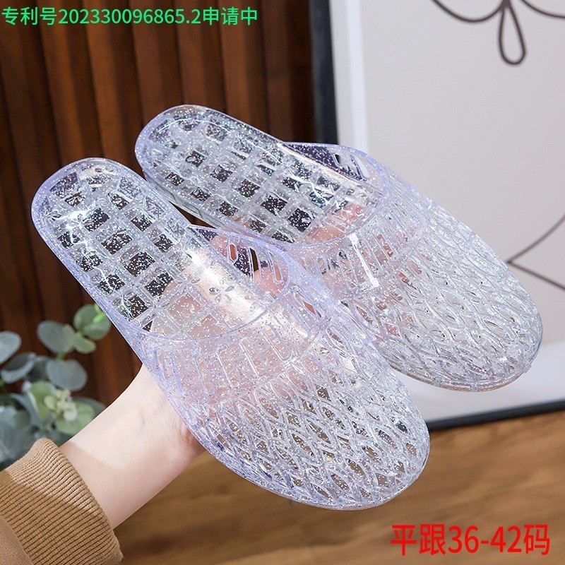 Gót Đế Bằng Baotou Nửa Dép Nữ Pha Lê Trong Suốt Thạch Chất Liệu Nhựa Rỗng Chống Trơn Trượt Tắm Trong Nhà Ngoài Trời Ngày Mùa Hè 7.24 5YNI