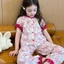 Bộ Đồ Ngủ Thời Trang Bé Gái Mùa Hè Bé Gái Màu Sắc Tương Phản Nơ Homewear Phù Hợp Với Quần Ngắn Tay Hai-