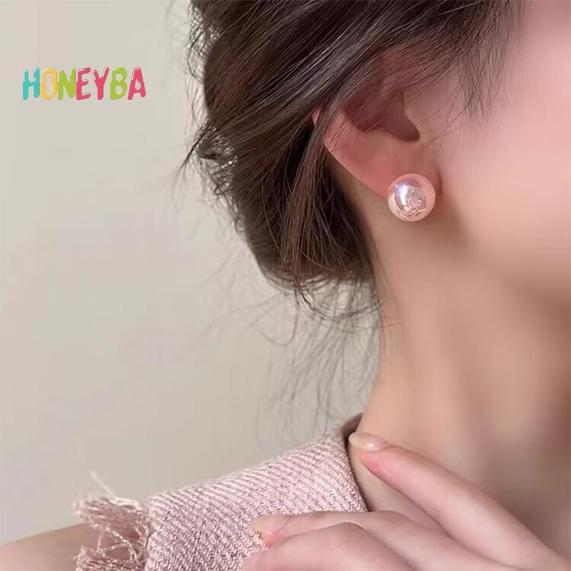 < Honeyba > Bông tai ngọc trai màu hồng thời trang dành cho người đẹp Phụ nữ Đơn giản sang trọng Ánh sáng Phụ kiện tai sang trọng Quà tặng trang sức dự tiệc thời trang
