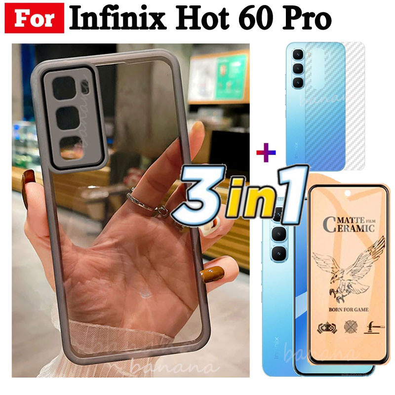 3 trong 1 Infinix Hot 60 Pro Hot 60i Hot 60 TPU Mềm Silicon Trong Suốt Vỏ Điện Thoại Có Camera Bảo Vệ Mặt Sau + Kính Cường Lực Riêng Tư + Phim Mặt Sau