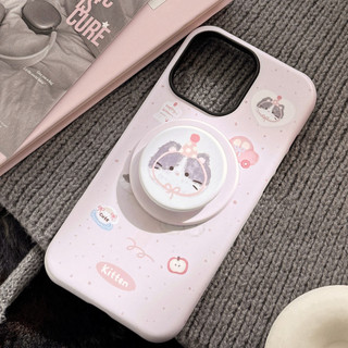 [Sheren] Ốp Điện Thoại Chân Đế Mèo Màu Hồng Dễ Thương Thích Hợp Cho i17 16 15 14 13 12 11 pro max Vỏ Bảo Vệ Chống Sốc